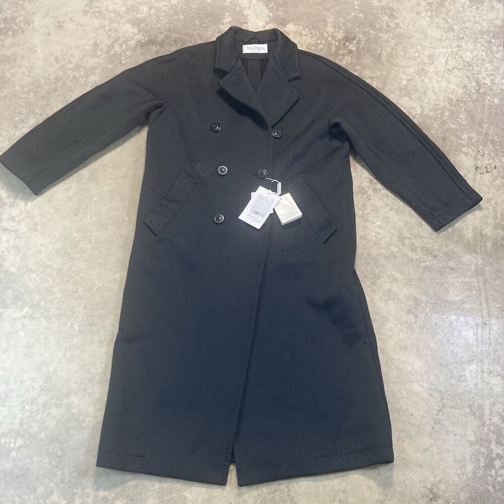 Max Mara Coat Womens 8 Madame2 Jersey Black Mid Length Double Breasted Chic Lux